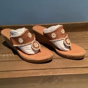 Jack Rogers Medina Wedge Sandal in Cognac and Bone. Woman’s size 11M. NWT